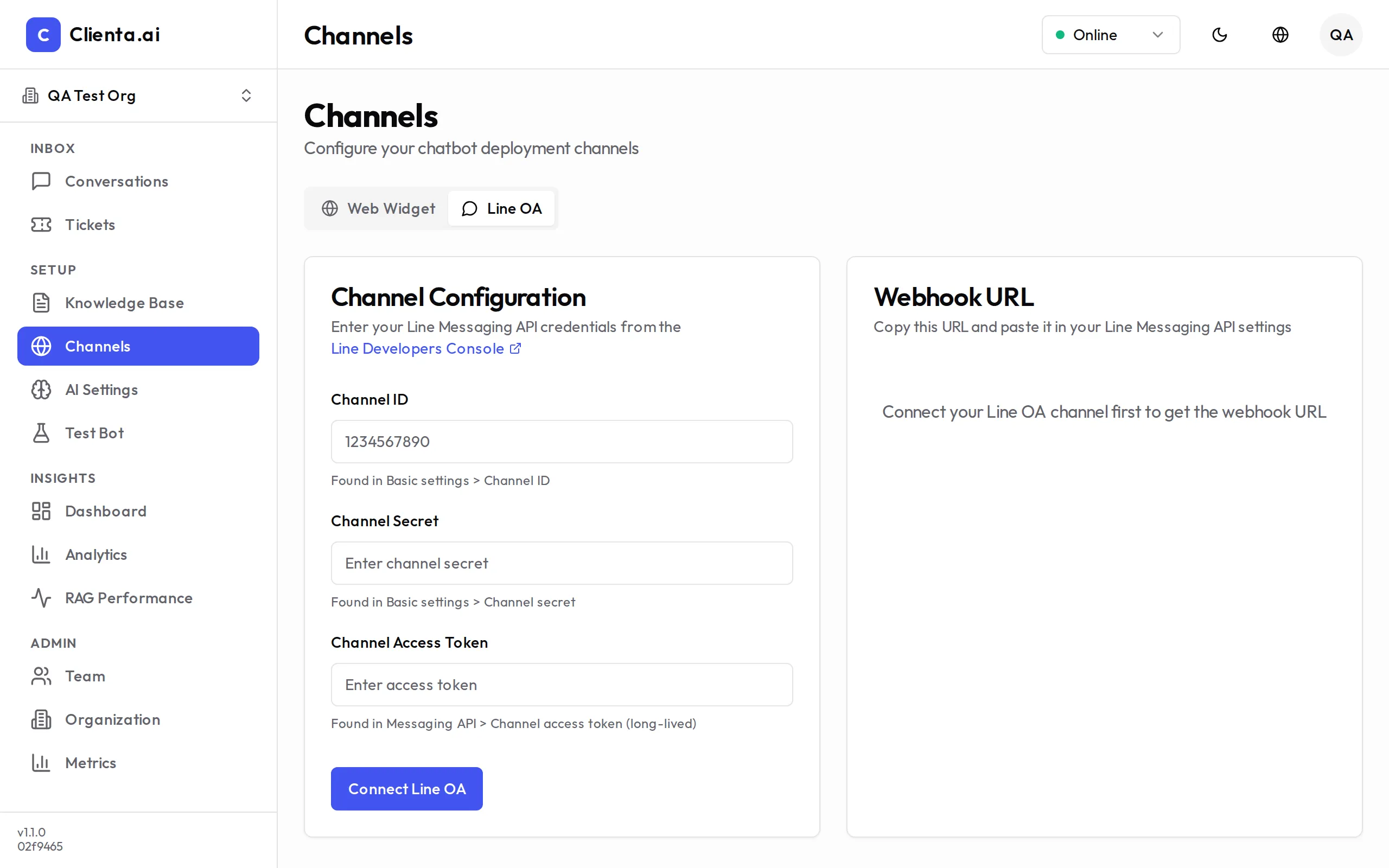 Line OA Channel Configuration